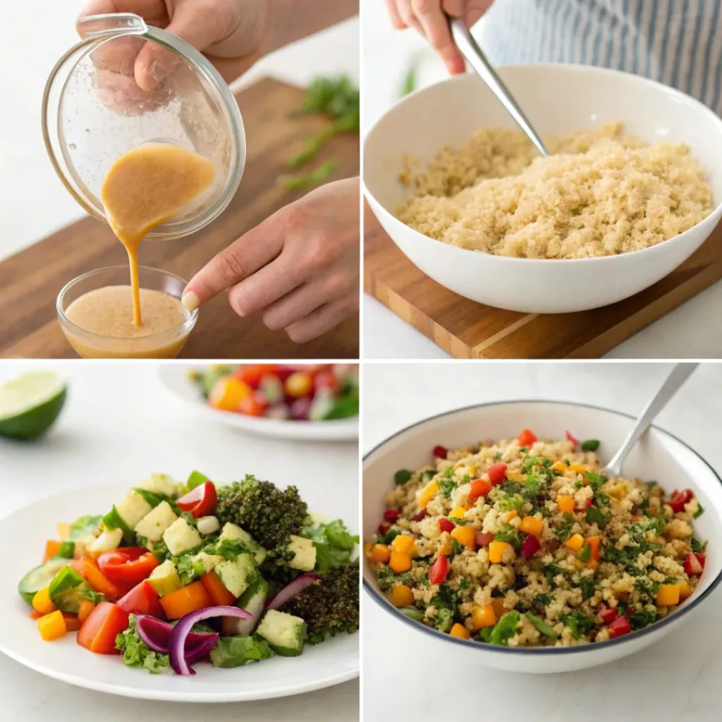 Mediterranean Quinoa Salad 7 Collage showing steps to make Quinoa Salad