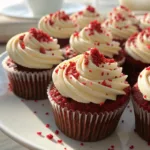 Red Velvet Cupcakes with cream cheese frosting on a plate