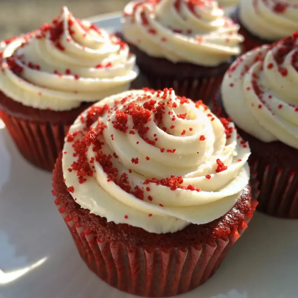 Red Velvet Cupcakes served on a dessert platter