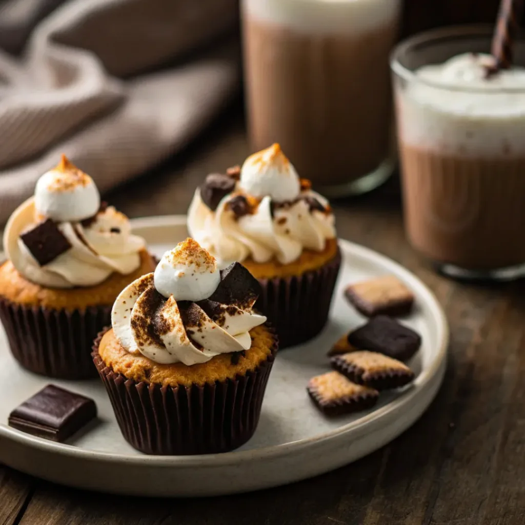 S’mores cupcakes served with hot chocolate