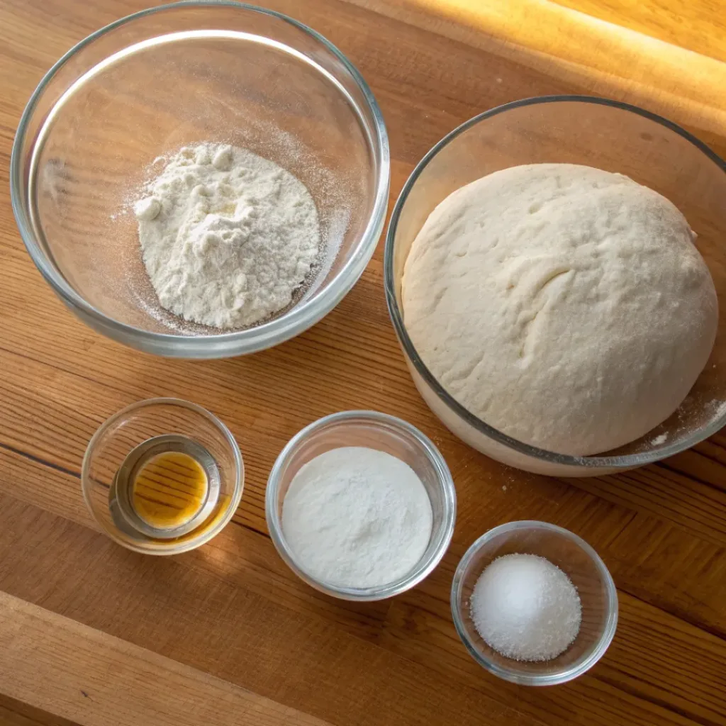 Flat lay of ingredients for sourdough bread