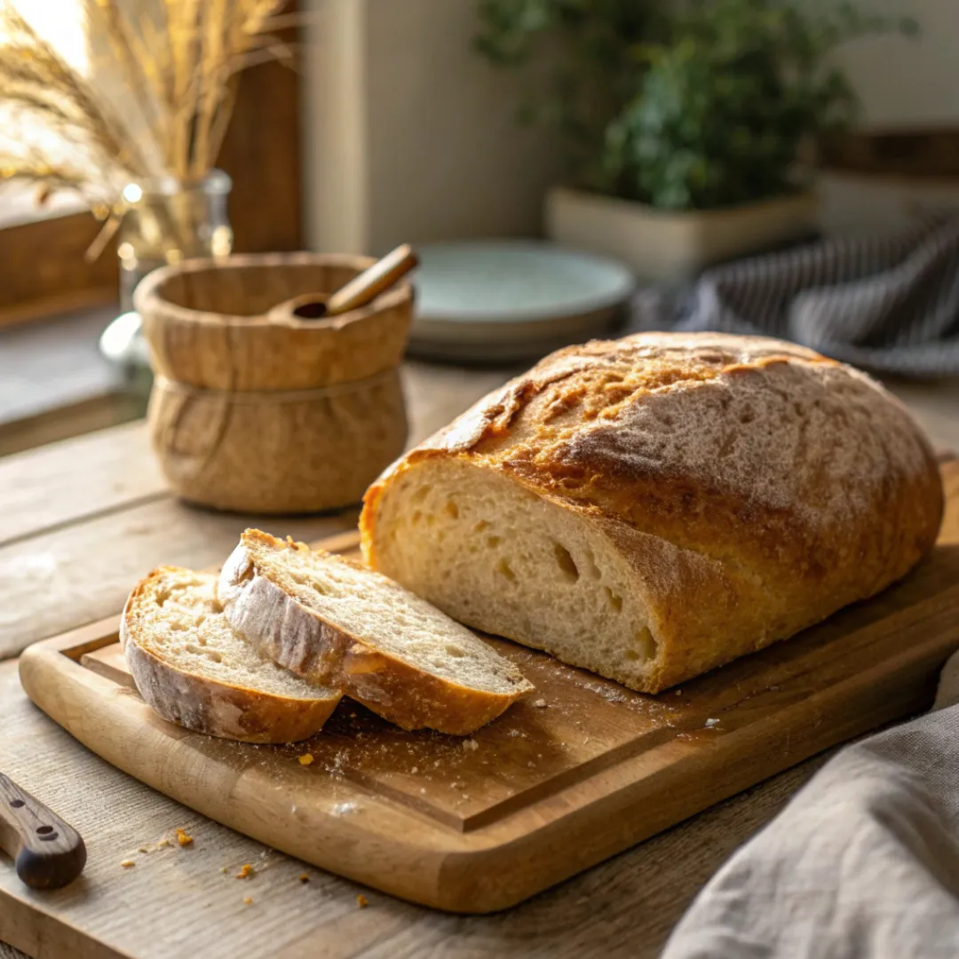 Crusty sourdough bread loaf with soft interior