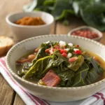 Bowl of Southern Collard Greens cooked with smoked meat