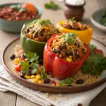 Close-up of colorful Tex Mex stuffed peppers on a plate