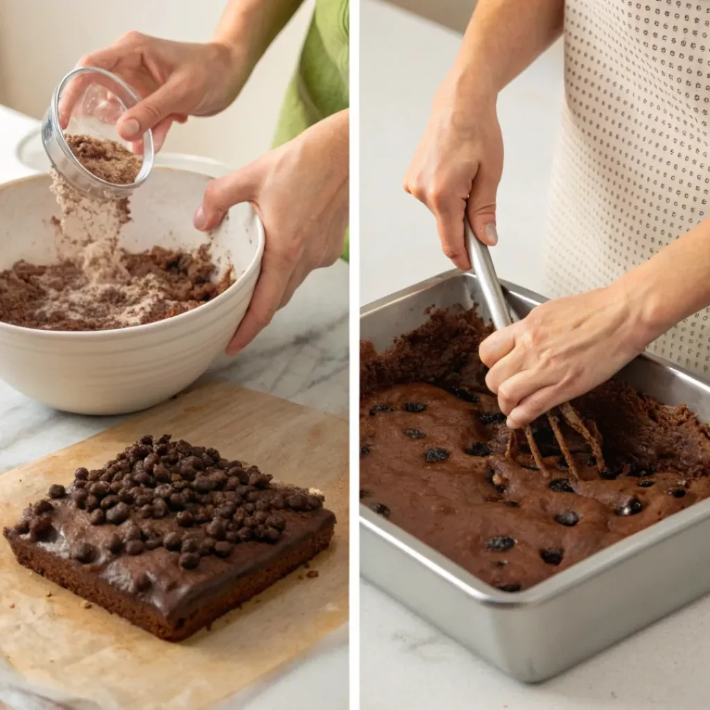 Collage showing steps to make Vegan Brownies