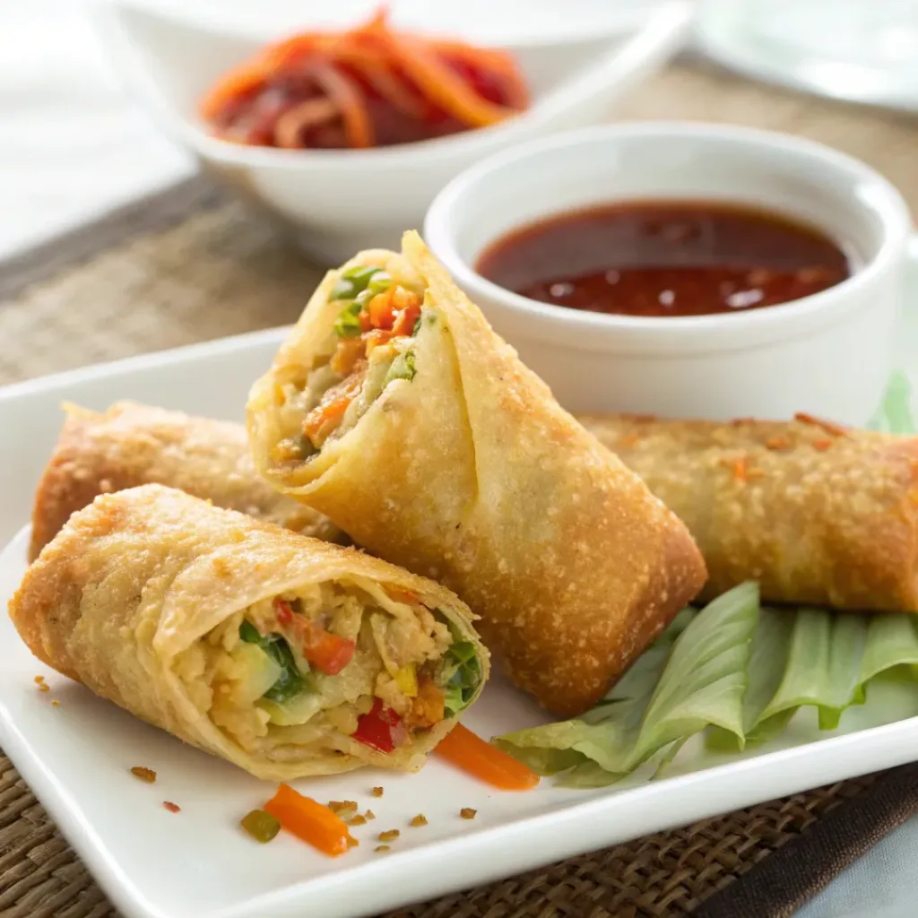 Crispy Vegetable Egg Rolls served with dipping sauce