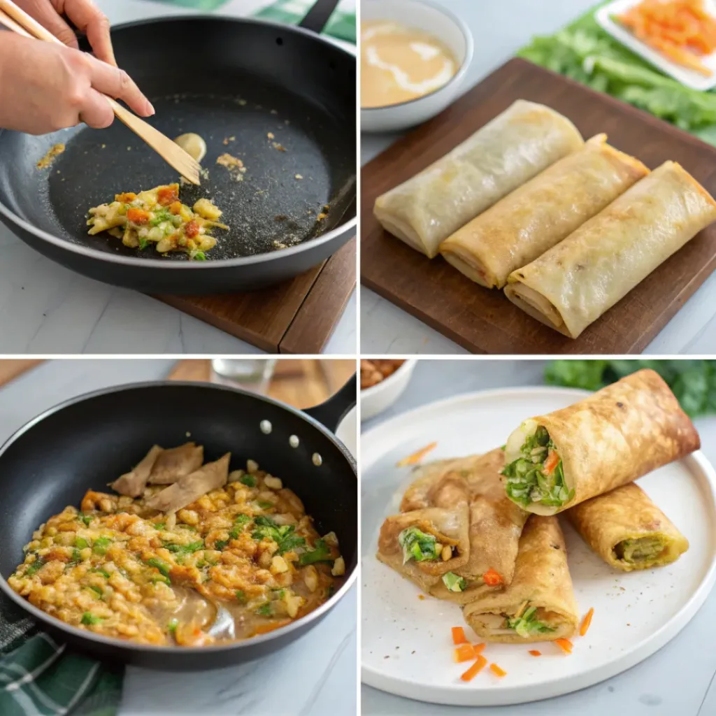 Step-by-step process of making Vegetable Egg Rolls