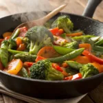 Colorful vegetable stir-fry with broccoli, bell peppers, and carrots