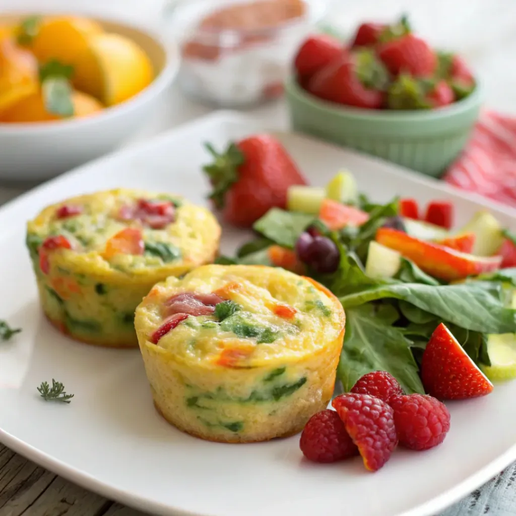 Veggie Egg Muffins served with fresh fruit