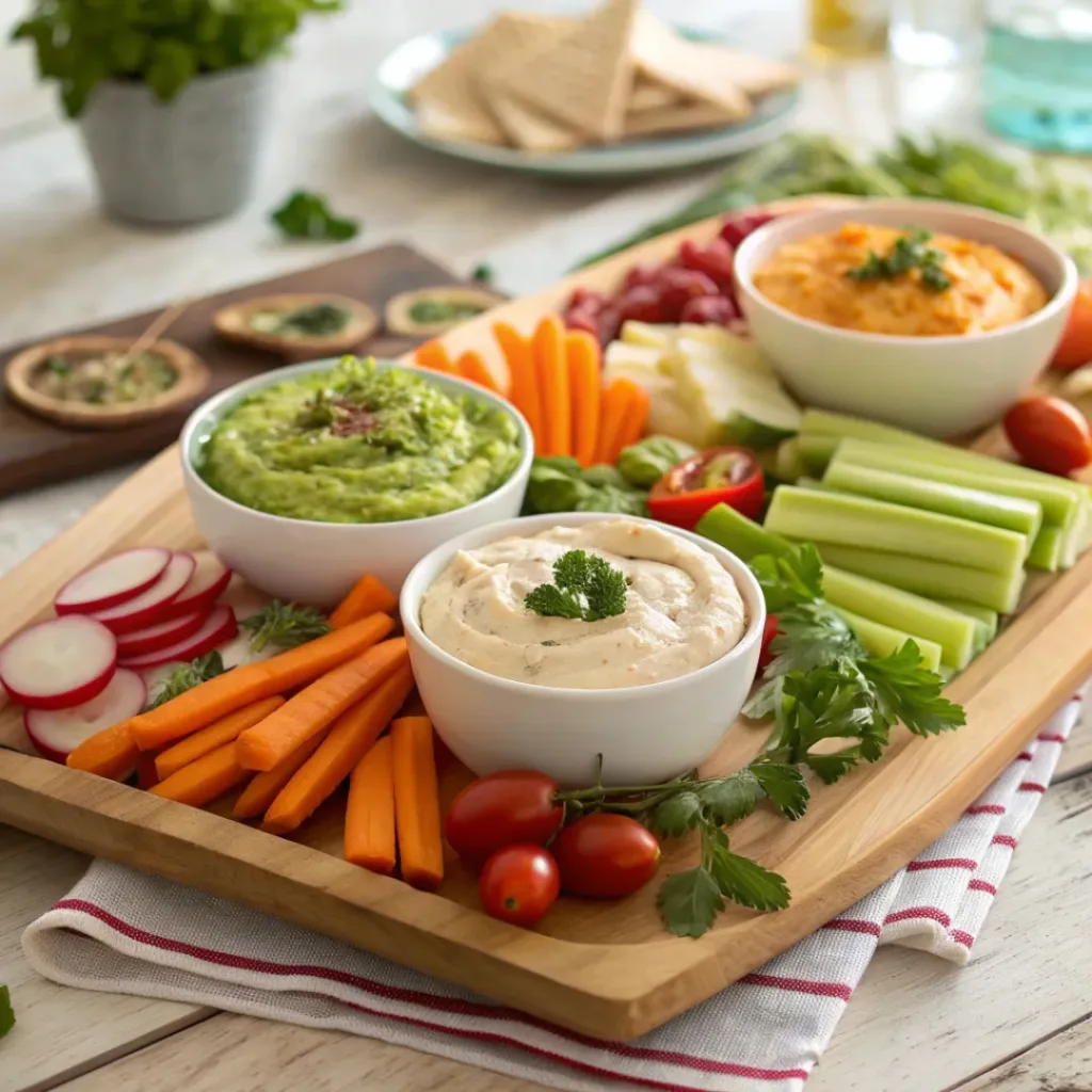 Fresh Homemade Veggie Platter 8 Fresh veggie platter served with assorted dips and garnished with herbs