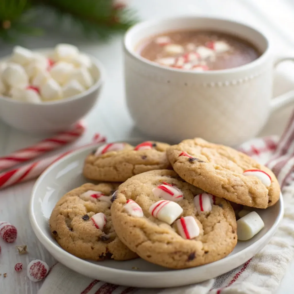 White Chocolate Candy Cane Cookies 8 White chocolate candy cane cookies served with hot cocoa