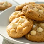 Plate of freshly baked White Chocolate Macadamia Nut Cookies