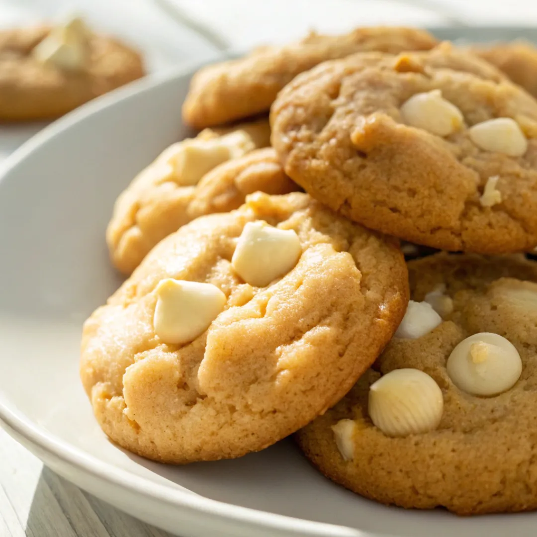 Plate of freshly baked White Chocolate Macadamia Nut Cookies