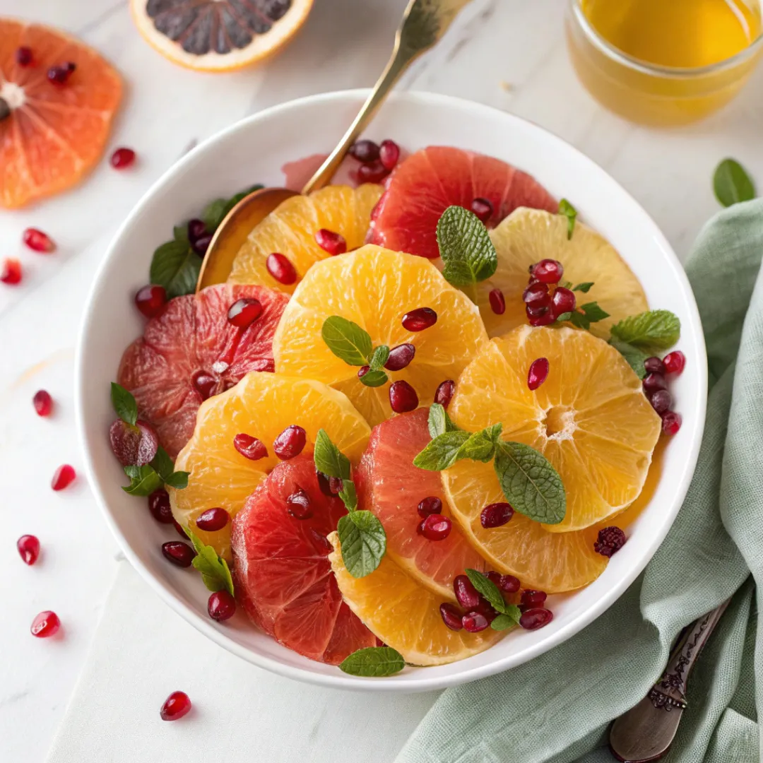 Vibrant winter citrus salad with oranges, grapefruit, and pomegranate seeds