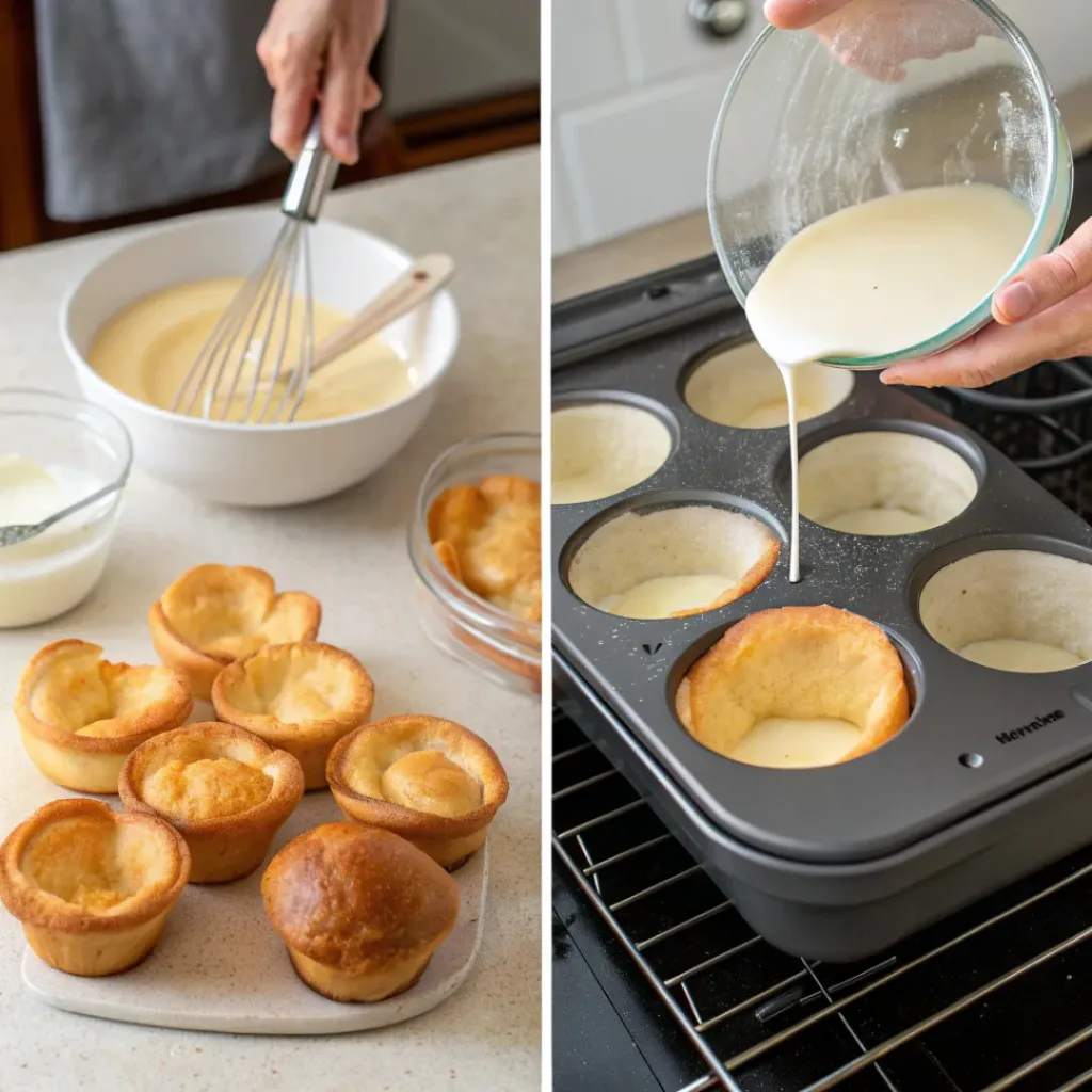 Collage showing steps to make Yorkshire Pudding