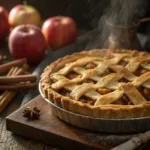 Homemade apple pie with golden lattice crust