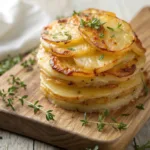 Golden cheesy potato stackers with melted cheese and herbs