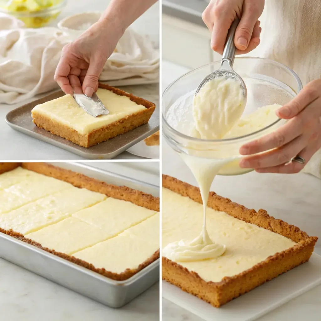 Collage showing steps to make Cheesecake Bars