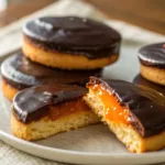 Soft sponge Jaffa cakes with chocolate coating and orange jam filling