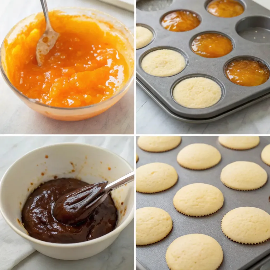Step-by-step collage showing preparation of homemade Jaffa Cakes