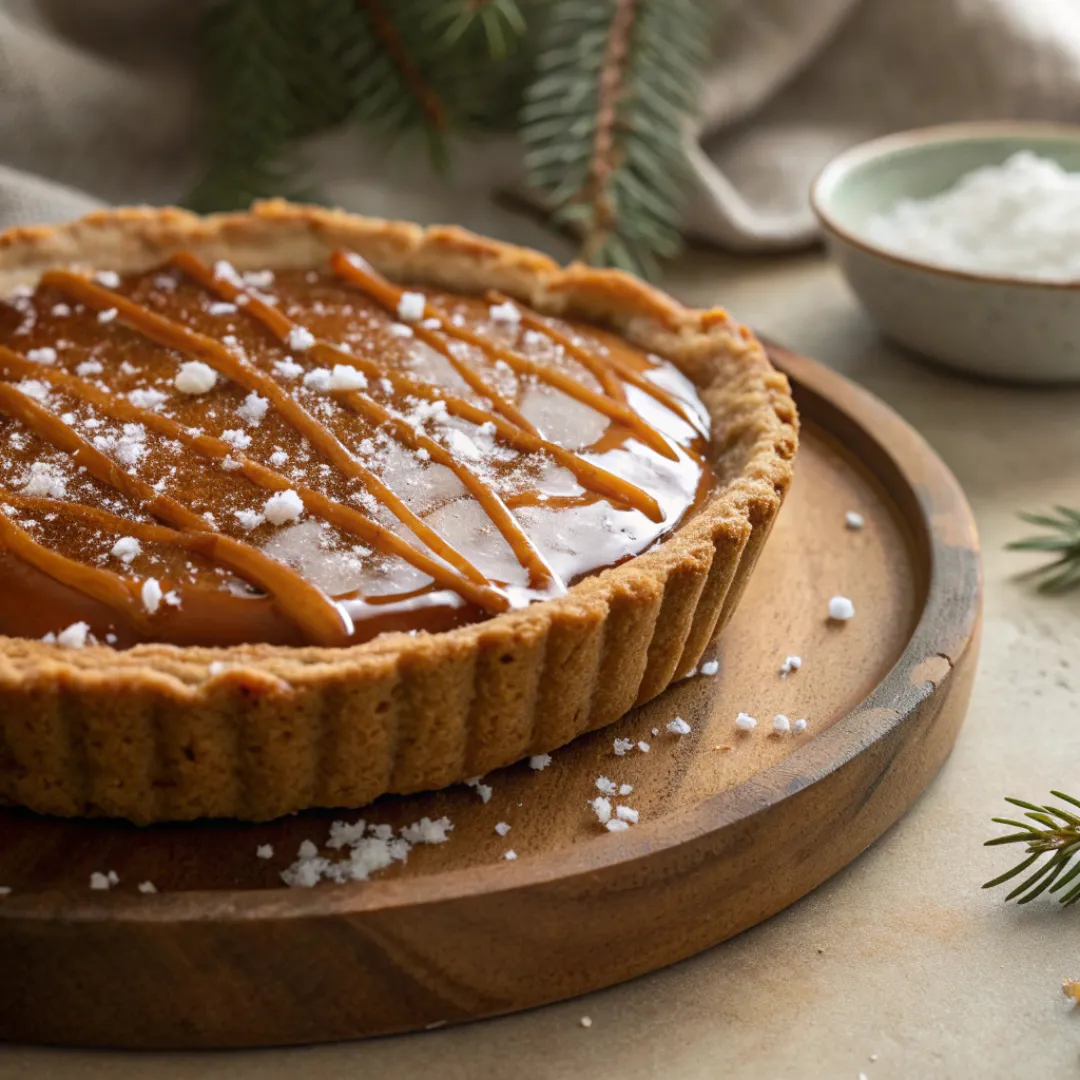 Salted Caramel Pie with whipped cream and caramel drizzle