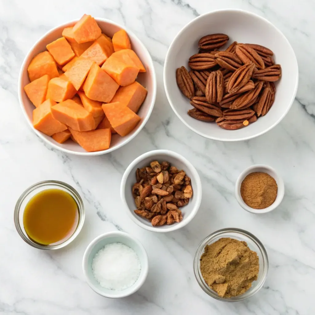 Flat lay of ingredients for making sweet potato bites