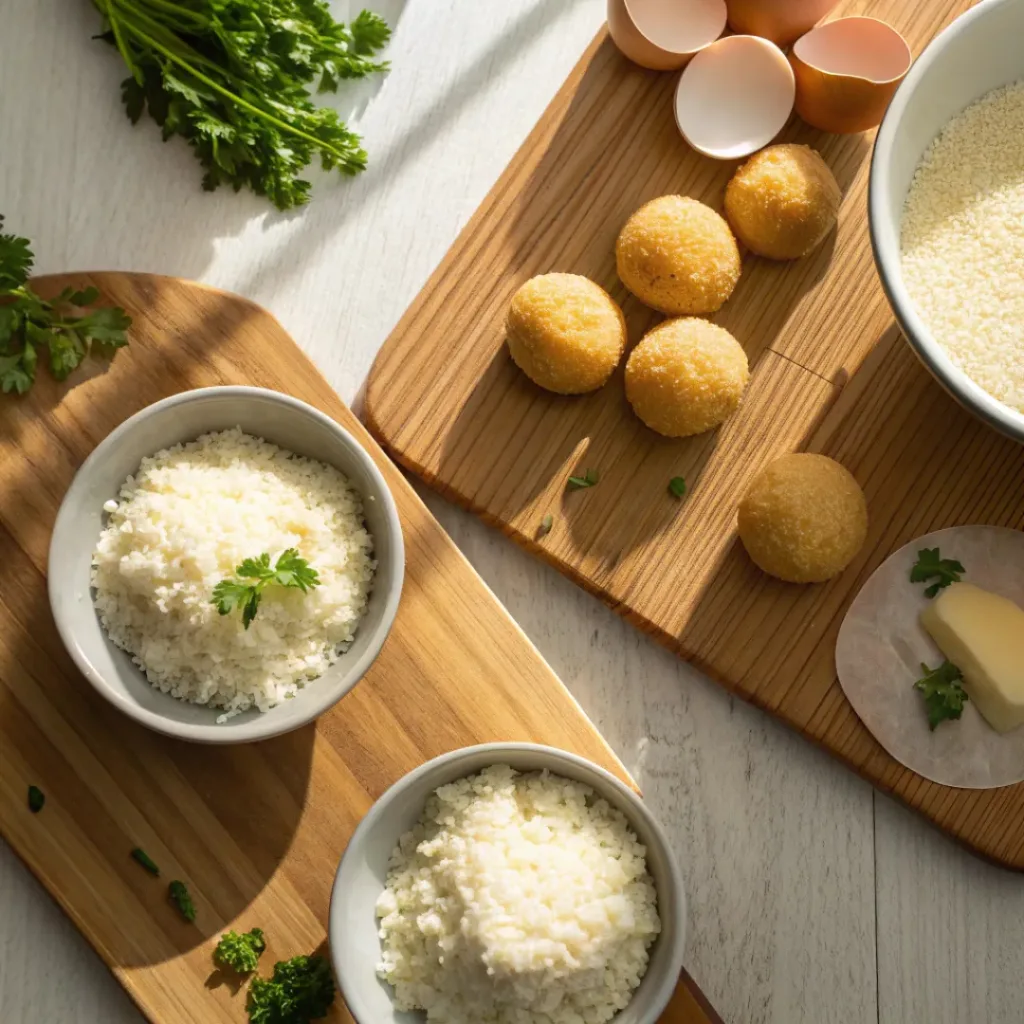 Flat lay of Baked Arancini ingredients