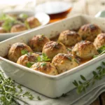 Baked Chicken Meatballs in a skillet