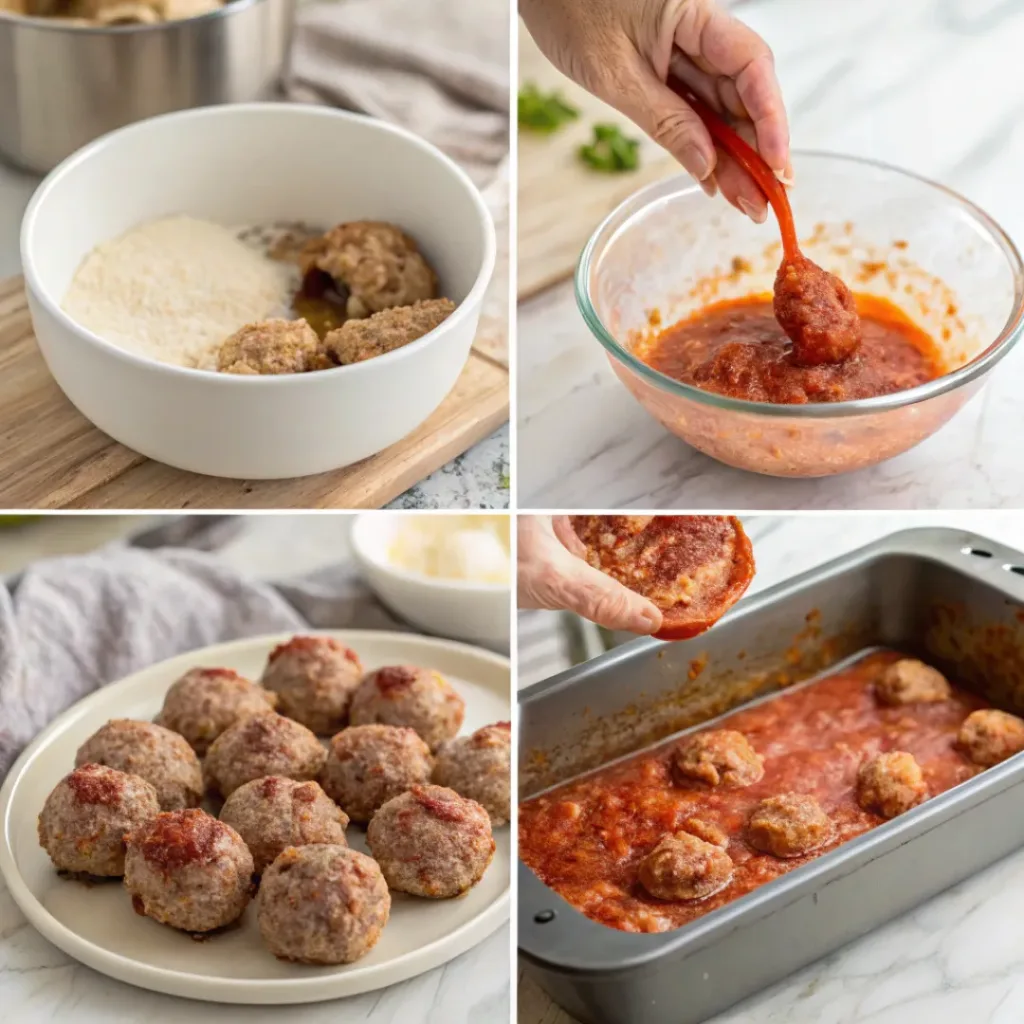 Step-by-step Baked Meatballs in Marinara Sauce
