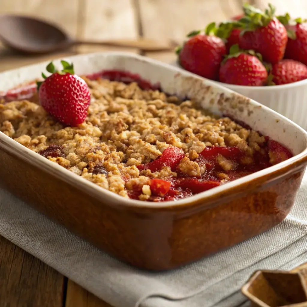 Baked Strawberry Crisp with golden oat topping