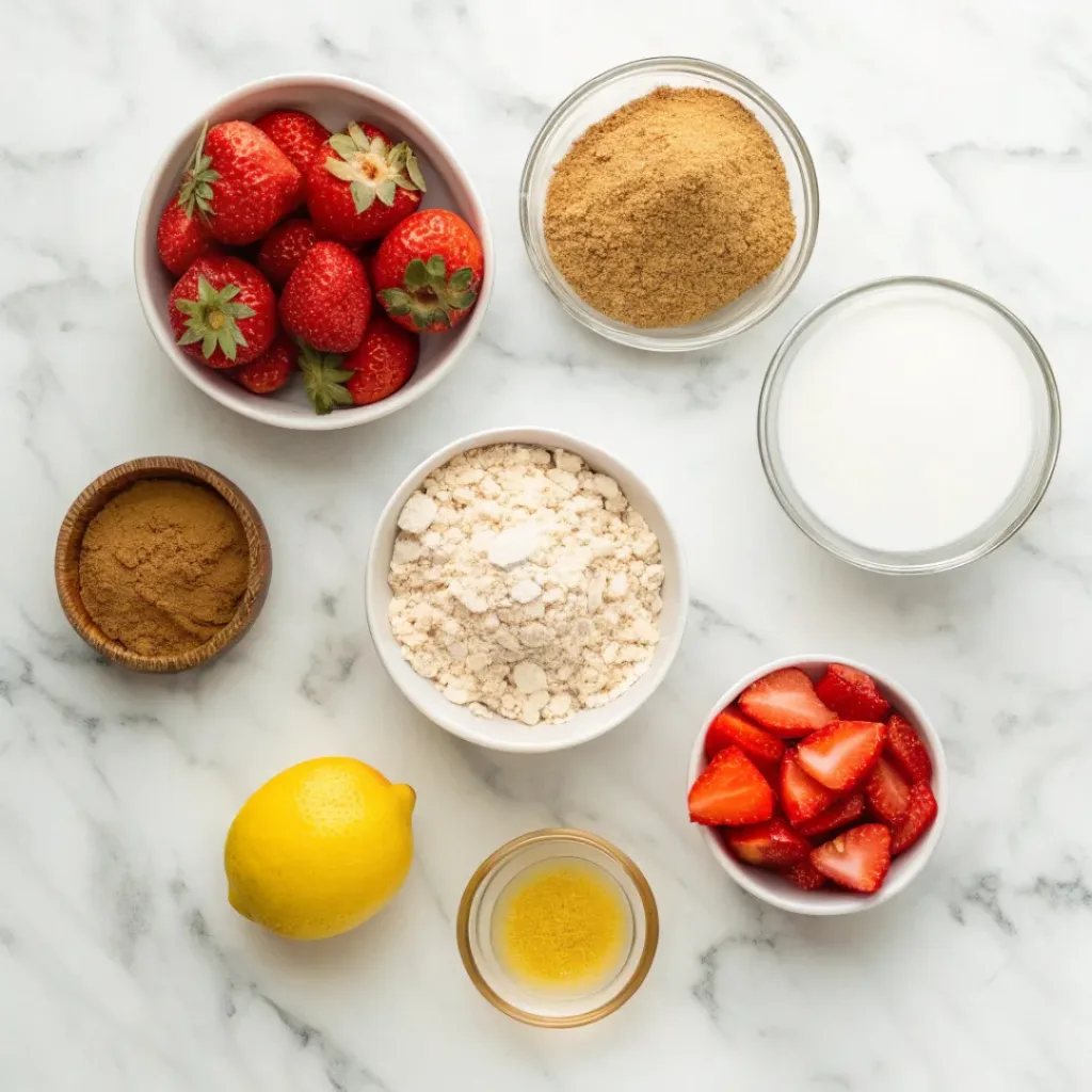 Strawberry Crisp ingredients flat lay