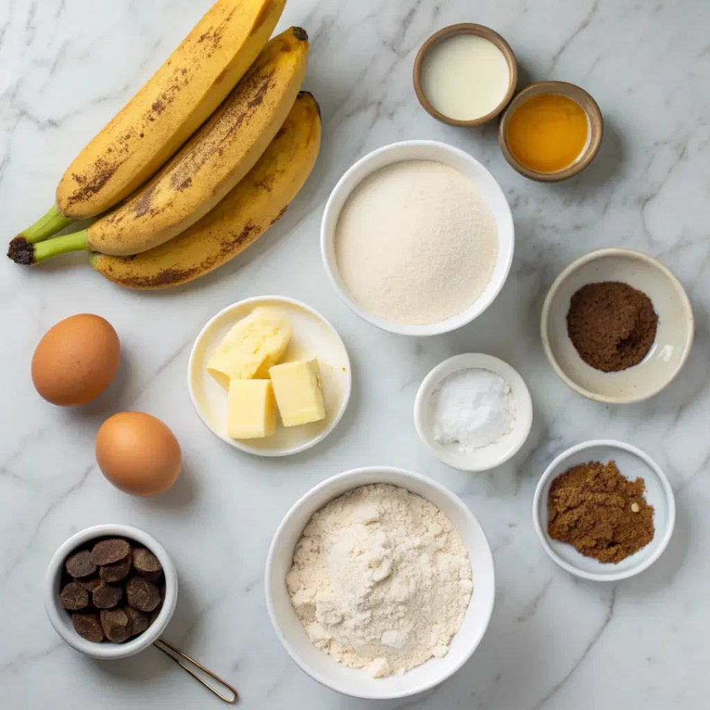 Soft Banana Bread Brownies 6 Flat lay of ingredients for banana bread brownies