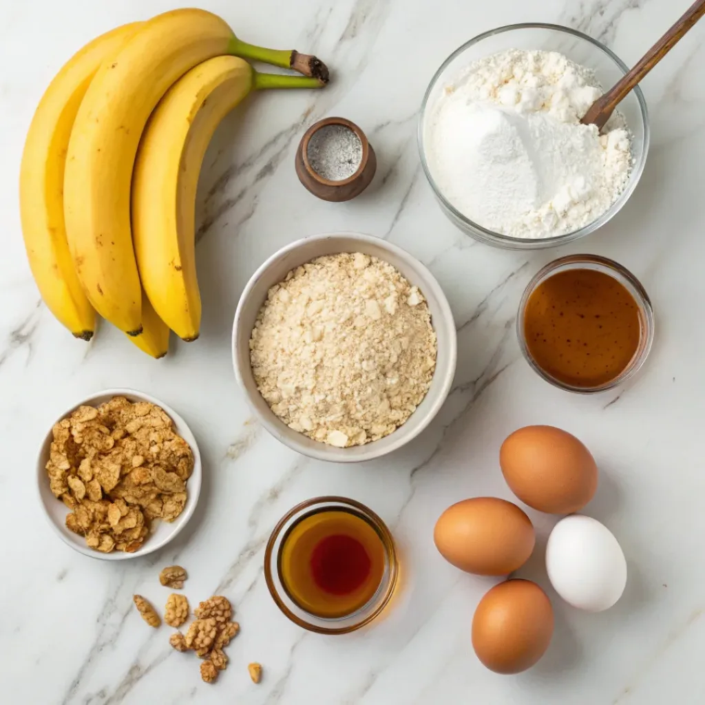 Banana oatmeal bars ingredients flat lay