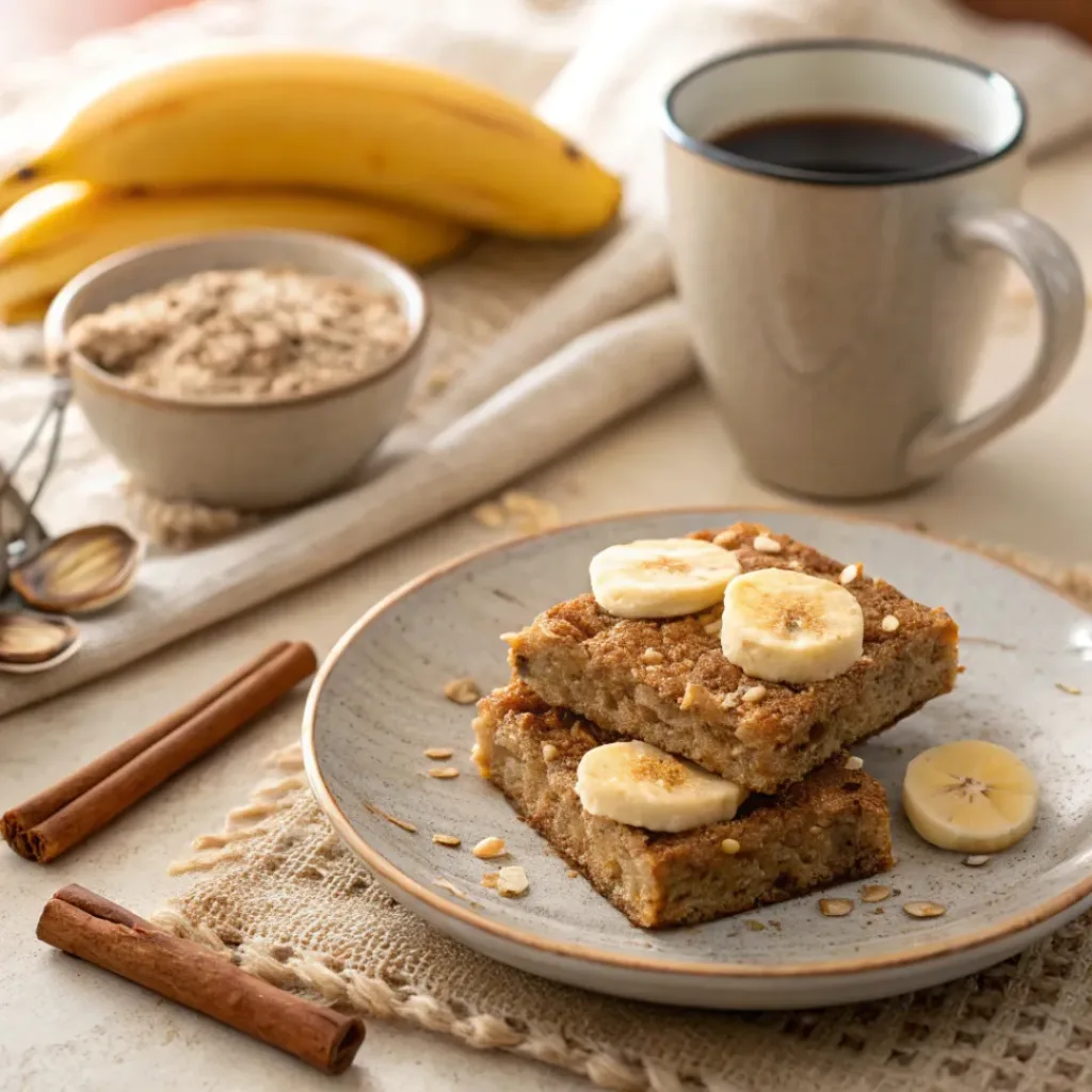 Banana oatmeal bars served with banana slices