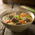 Beef Barley Soup in a bowl
