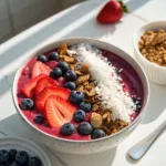 Berry Smoothie Bowl with granola and fresh berries