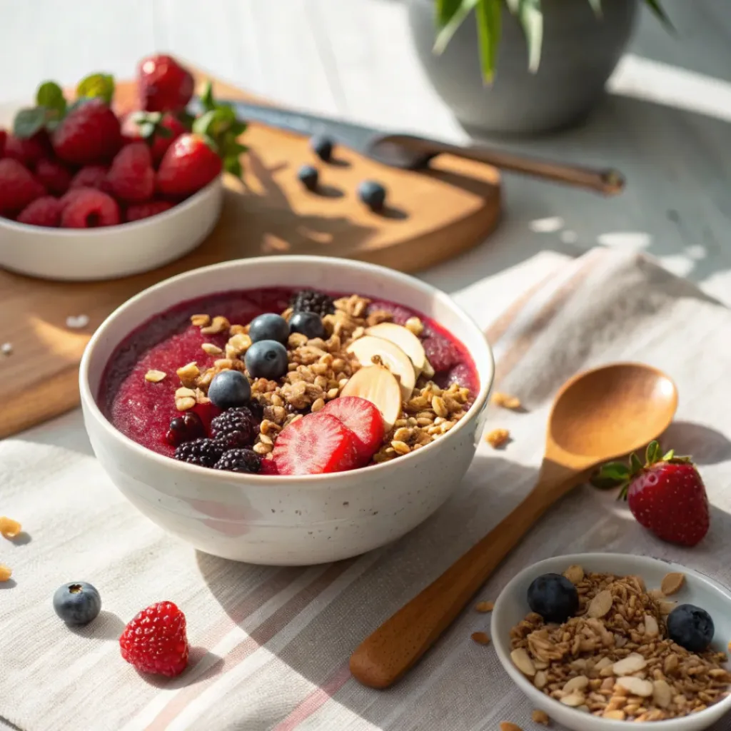 Berry Smoothie Bowl with Crunchy Toppings – Healthy & Refreshing 8 Berry Smoothie Bowl served with fresh berries and granola
