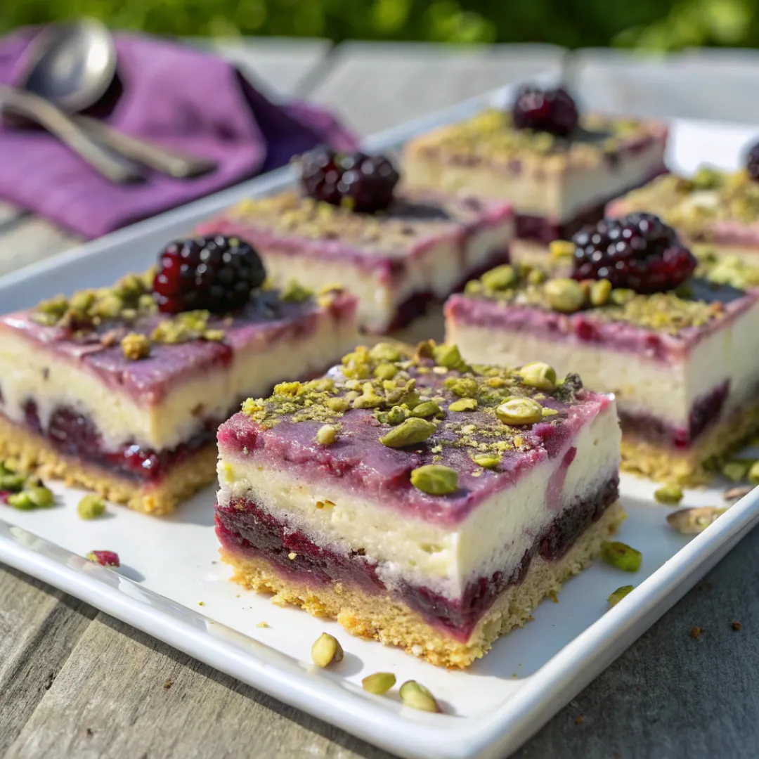 Blackberry Pistachio Bars on tray