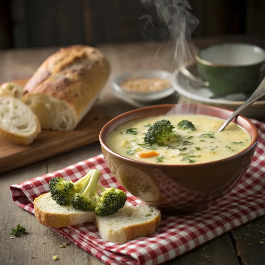 Creamy Broccoli Cheddar Soup – Rich & Cozy Comfort 8 Broccoli cheddar soup served with crusty bread