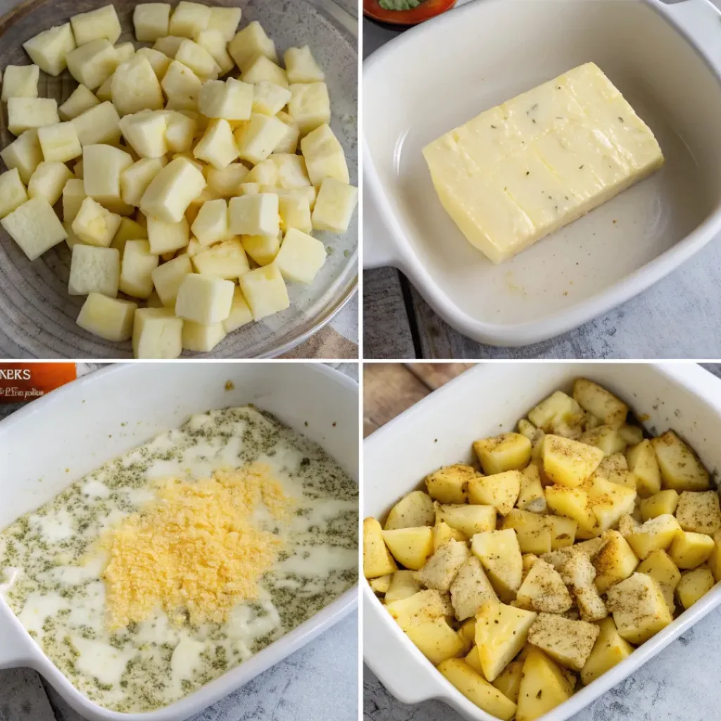 Collage showing steps to make Cheesy Ranch Potatoes