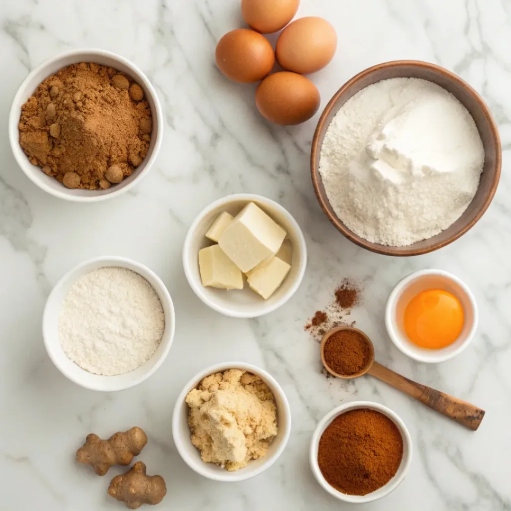 Chewy molasses cookies ingredients flat lay