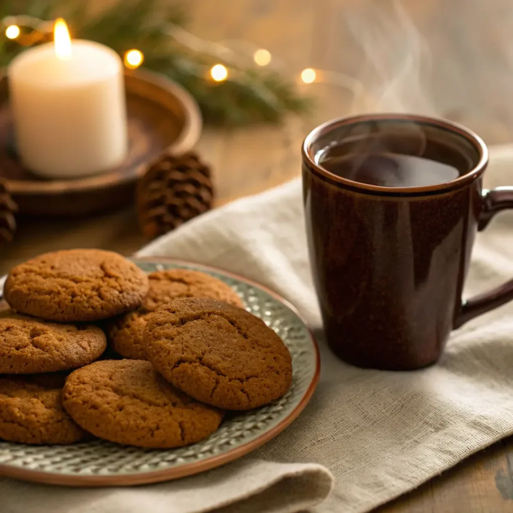Chewy molasses cookies served with coffee