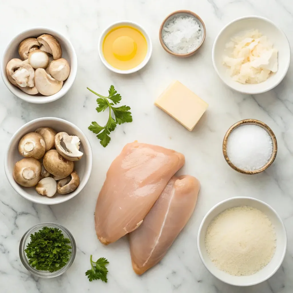 Chicken Mushroom Stroganoff – Creamy, Comforting Dinner 6 Flat lay of ingredients for creamy chicken mushroom stroganoff
