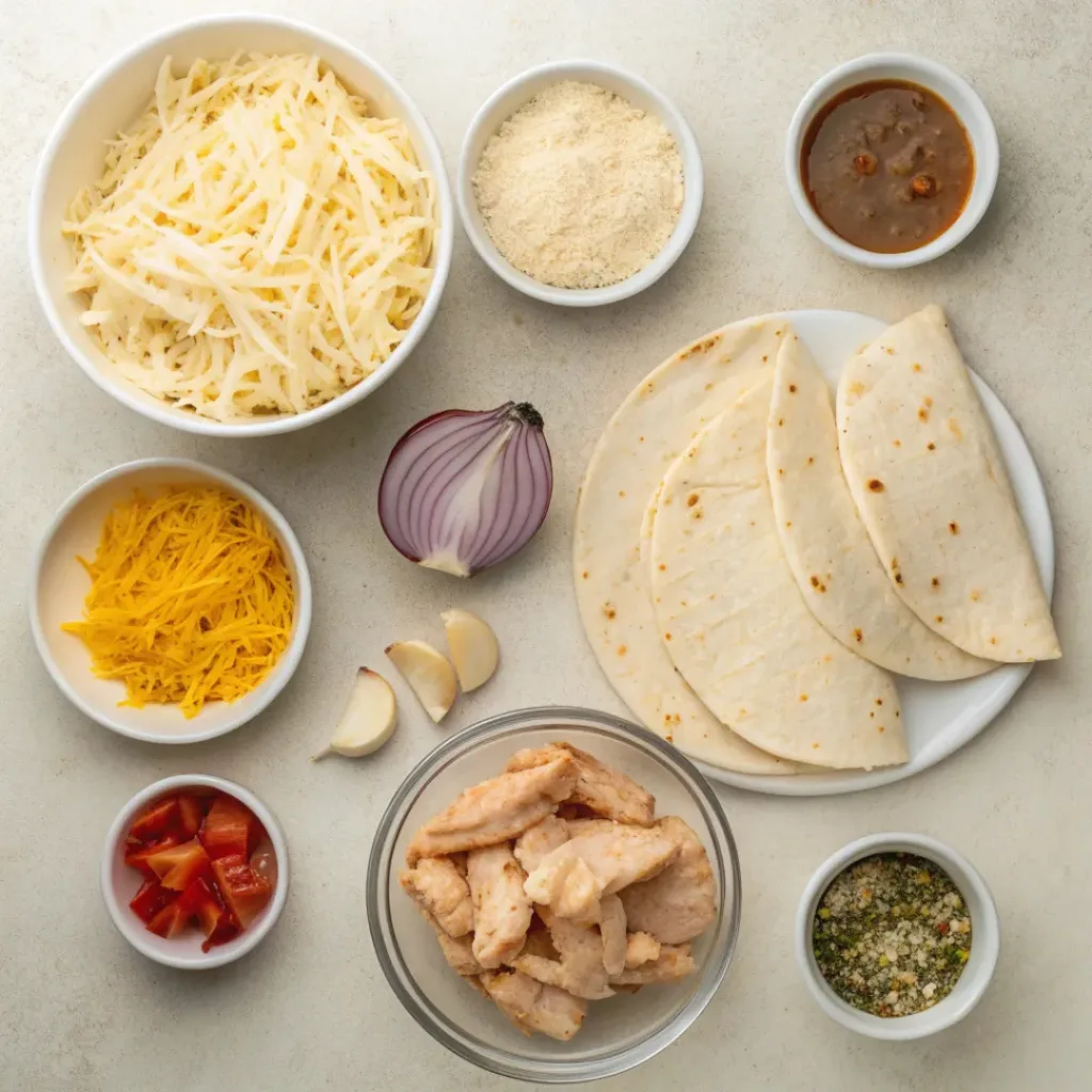 Crispy Chicken Quesadillas Loaded with Cheese 6 gooey melted cheese, tender chicken, and golden tortillas.