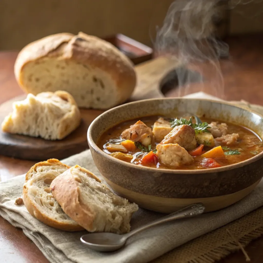 Chicken Stew – Hearty, Comforting, One-Pot Meal 8 Chicken stew served with bread on a rustic table