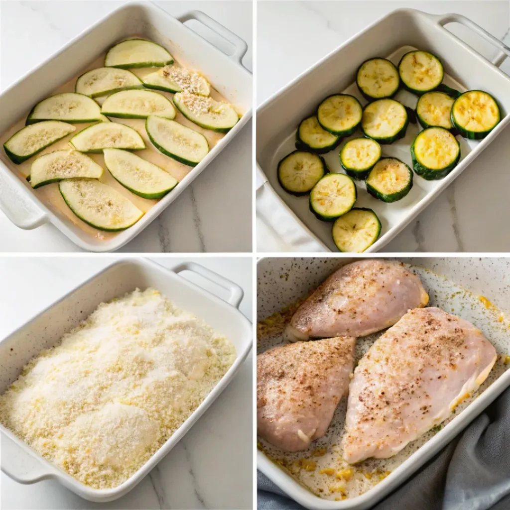 Chicken Zucchini Bake – Easy, Healthy, and Flavorful 7 Step-by-step collage showing how to prepare Chicken Zucchini Bake.