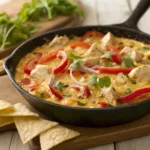 Chicken Fajita Queso Dip brings bold Tex-Mex flavor into one creamy, scoopable appetizer that always steals the spotlight. Juicy seasoned chicken, sautéed peppers, and onions blend into smooth melted queso for a dip that feels hearty and satisfying. This recipe works perfectly for game day, parties, or casual family nights. Save this Chicken Fajita Queso Dip recipe for a guaranteed crowd-pleaser that disappears fast. Why You’ll Love This Recipe Combines classic chicken fajita flavors with creamy queso Feels hearty enough to serve as a main appetizer Uses simple ingredients with big flavor Comes together quickly on the stovetop Works for parties, potlucks, and gatherings Ingredients Chicken Fajita Mixture 1 tablespoon olive oil 1 pound boneless skinless chicken breast, diced 1 teaspoon chili powder ½ teaspoon ground cumin ½ teaspoon paprika ½ teaspoon garlic powder ½ teaspoon salt ¼ teaspoon black pepper Vegetables 1 red bell pepper, sliced 1 green bell pepper, sliced 1 small onion, sliced Queso Base 8 oz cream cheese, cubed 1½ cups shredded Monterey Jack or Mexican-blend cheese 1 cup milk 1 can (10 oz) diced tomatoes with green chilies Optional Toppings Chopped cilantro Sliced jalapeños Step-by-Step Instructions Heat olive oil in a skillet over medium heat. Add diced chicken and season with chili powder, cumin, paprika, garlic powder, salt, and pepper. Cook chicken until fully cooked and lightly golden. Remove and set aside. In the same skillet, sauté bell peppers and onion until soft and lightly charred. Lower heat and add cream cheese, stirring until melted. Pour in milk and stir until smooth. Add shredded cheese and stir until fully melted and creamy. Stir in diced tomatoes with green chilies. Fold in cooked chicken and vegetables until evenly combined. Transfer to a serving dish and garnish if desired. Tips & Variations Use rotisserie chicken to save time Add smoked paprika for deeper flavor Use pepper jack cheese for extra heat Keep warm in a slow cooker for parties Stir occasionally to maintain smooth texture Storage & Reheating Instructions Store leftovers in an airtight container for up to 3 days Reheat gently on the stovetop or microwave Stir well after reheating to restore creaminess Avoid freezing due to dairy texture changes Serving & Pairing Ideas Serve with tortilla chips or corn chips Pair with warm flour tortillas Add to a Tex-Mex appetizer board Serve alongside fresh salsa or guacamole Frequently Asked Questions Can I make Chicken Fajita Queso Dip ahead of time? You can prepare the dip a few hours ahead and reheat it gently before serving. Stirring while reheating helps maintain a smooth texture. What cheese works best for queso dip? Melting cheeses like Monterey Jack or Mexican blends work best. They melt smoothly and complement the fajita seasoning without overpowering the dish. Can I make this dip spicy? You can increase heat by adding jalapeños, hot diced tomatoes, or a pinch of cayenne. Adjust spice gradually to suit your preference. How do I keep queso dip warm? A slow cooker on the warm setting works best for parties. Stir occasionally to keep the dip smooth and evenly heated. Ready to Make It? Chicken Fajita Queso Dip delivers bold flavor, creamy texture, and serious crowd appeal. This recipe fits casual nights and festive gatherings alike. Save it now and keep it ready for your next get-together. You Might Also Like Shrimp and Crab Dip – Creamy & Seafood Delight – Rich and indulgent party dip Bagel Dip – Creamy Crowd-Pleaser Appetizer – Easy and familiar favorite Mac and Cheese Bites – Crispy, Cheesy & Irresistible – Perfect finger food Mini Cheeseburger Sliders – Juicy & Cheesy – Fun and satisfying party bites