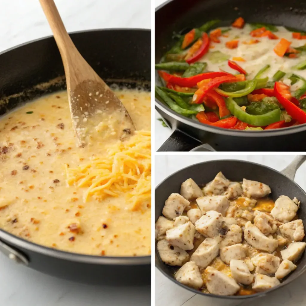 Chicken Fajita Queso Dip ingredients flat lay