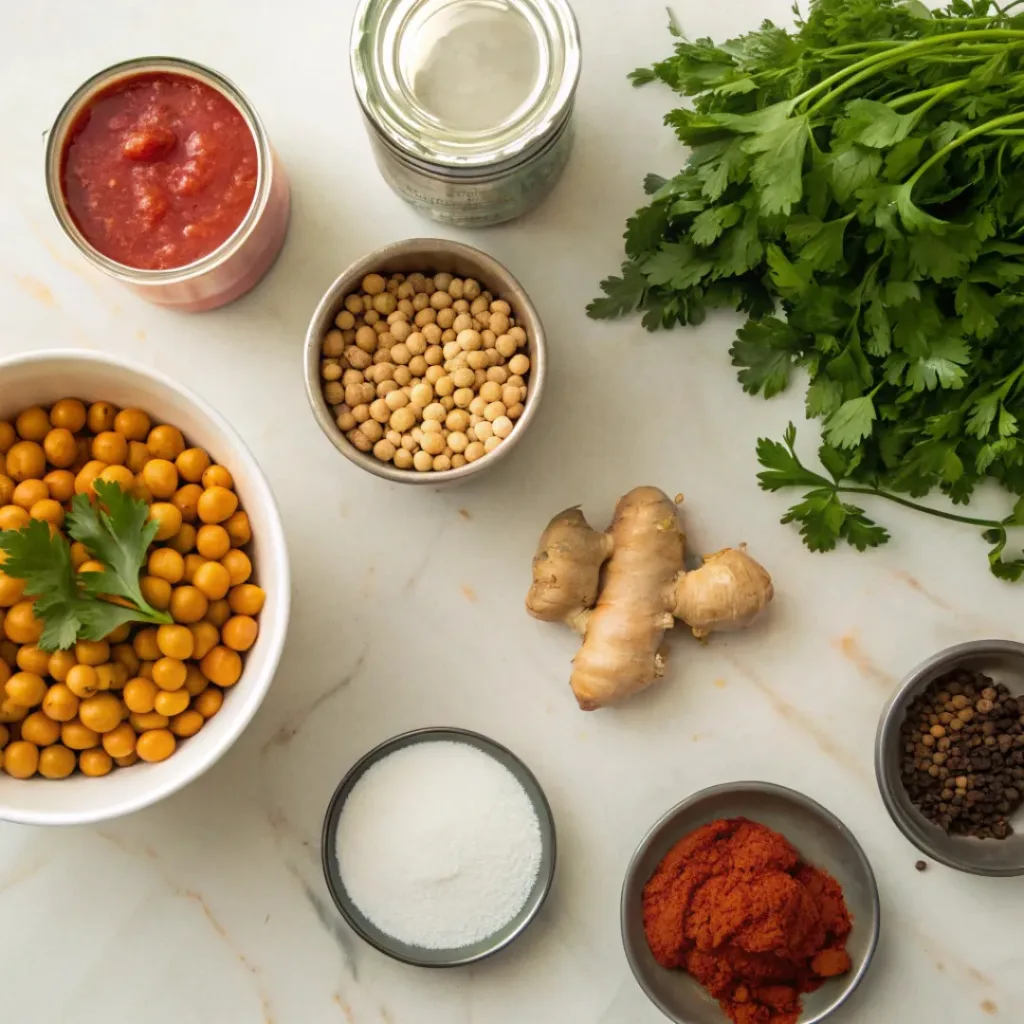 Chickpea Curry ingredients flat lay