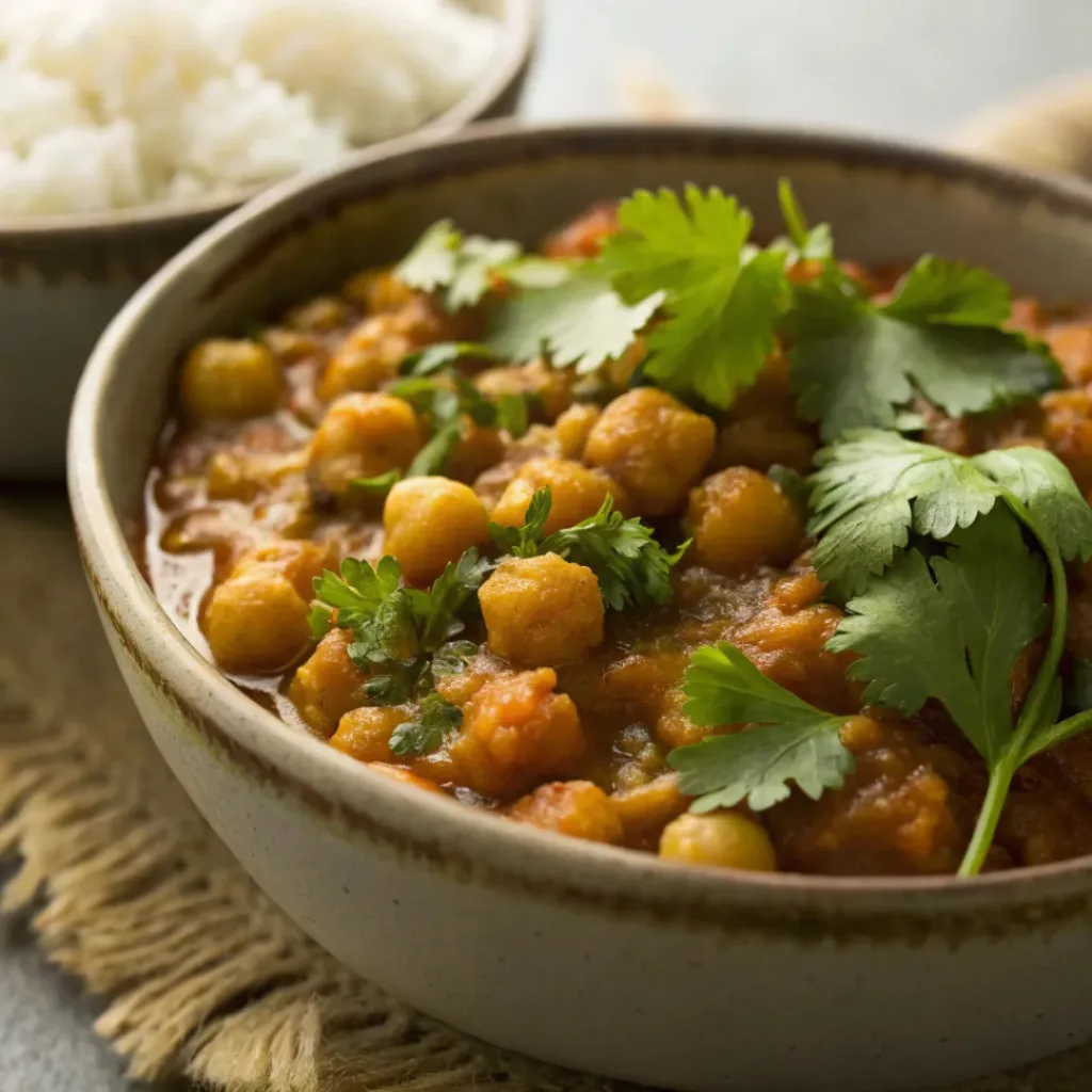 Served Chickpea Curry with rice